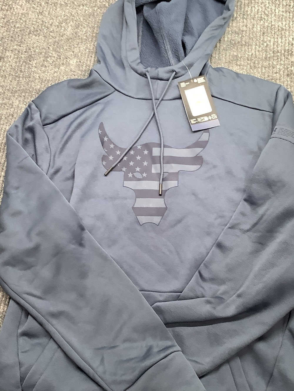 Under Armour Men's Slate Blue Performance Hoodie with Tonal Bull Flag